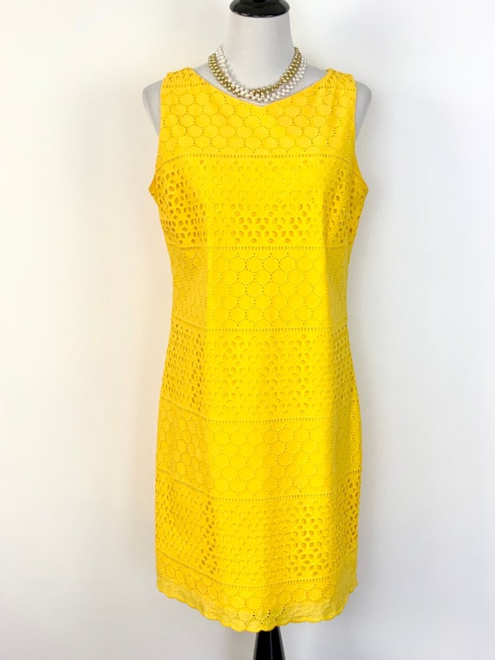 Lands' End Yellow Eyelet Cotton Sleevless Dress Sz 10